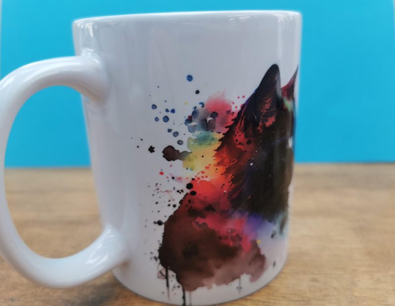 Black Cat, Splash of colour, Mug, ideal gift for all year round