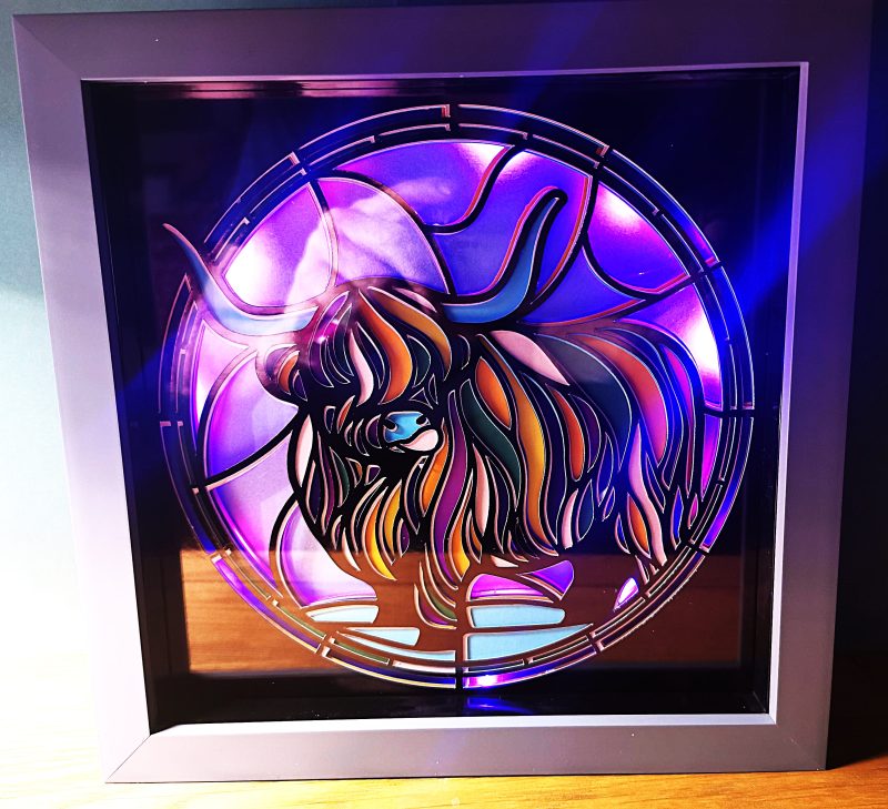 Premium Highland Cow Night Light, 3D Art, Light Box ,Shadow Box