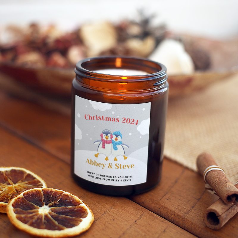 Couple's Christmas Gift Penguin Candle, Soy Wax Includes Gift Box & Matches