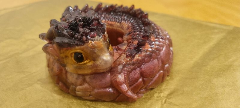 Resin curled up dragon 'Orion' in multiple colours and compositions, mini vase/candle holder