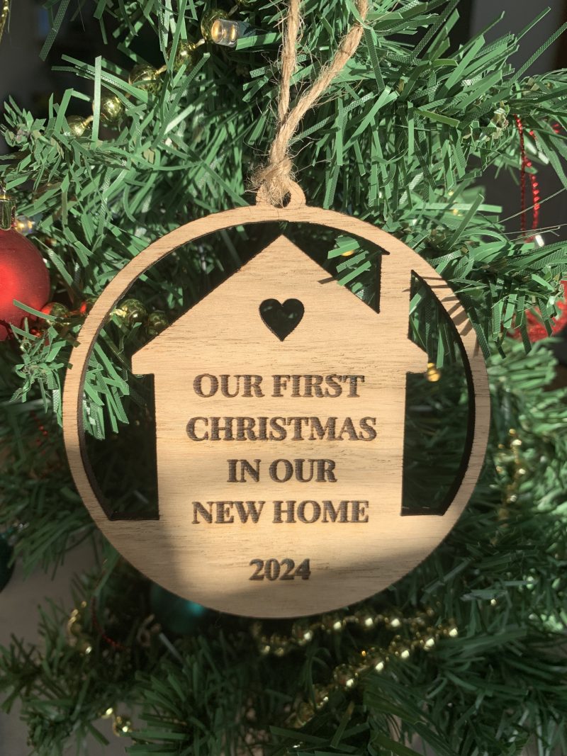 Personalised wooden engraved Christmas baubles | first home | mr & mrs | baby’s first Christmas |
