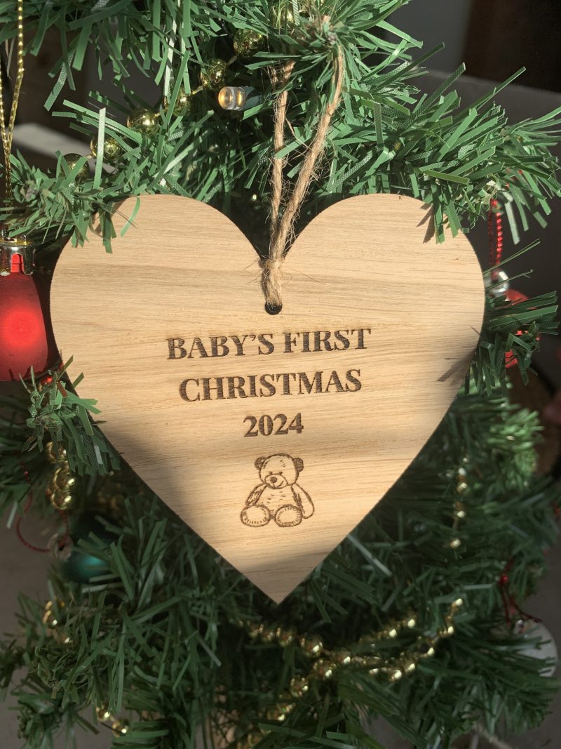 Personalised wooden engraved Christmas baubles | first home | mr & mrs | baby’s first Christmas |