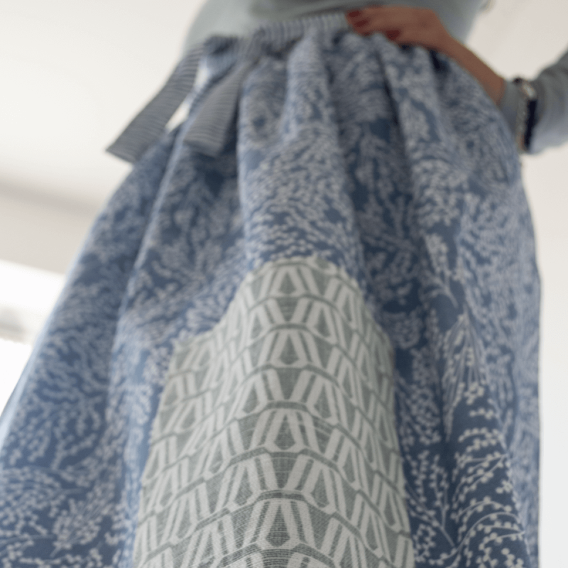Handmade Blue Floral Apron, Cotton Linen Half Apron with Large Pockets, Vintage Style, Present