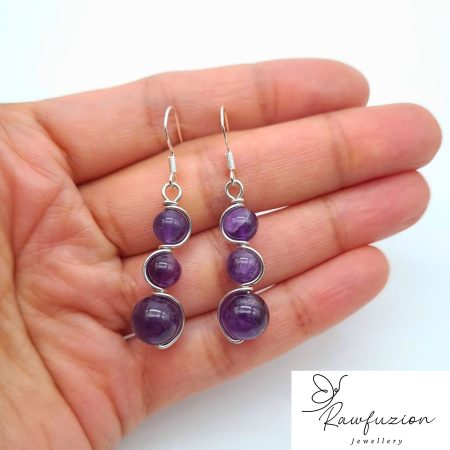 Amethyst Earrings Necklace Set, Silver Purple Jewellery, Amethyst Bead Earrings Necklace