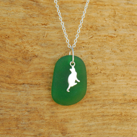Cat charm pendant with green beach glass