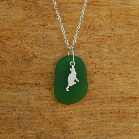 Cat charm pendant with green beach glass