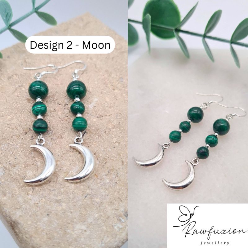 Genuine Malachite Earrings, Silver Wire Wrapped, Dangle Earrings Silver, Green Bead Gift, Anniversar