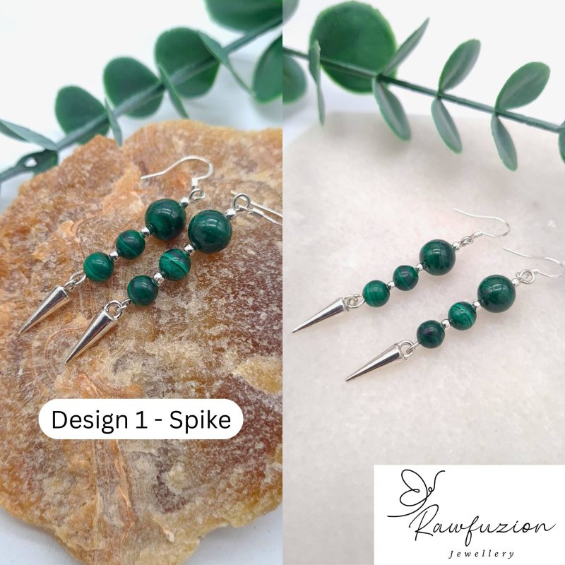 Genuine Malachite Earrings, Silver Wire Wrapped, Dangle Earrings Silver, Green Bead Gift, Anniversar