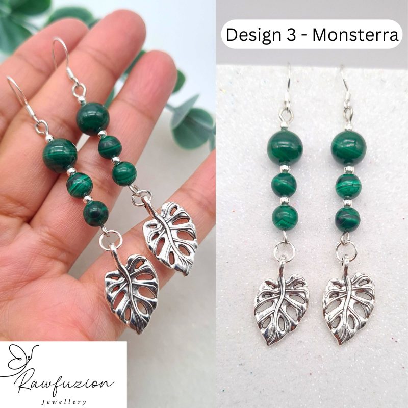 Genuine Malachite Earrings, Silver Wire Wrapped, Dangle Earrings Silver, Green Bead Gift, Anniversar
