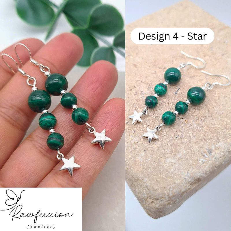 Genuine Malachite Earrings, Silver Wire Wrapped, Dangle Earrings Silver, Green Bead Gift, Anniversar