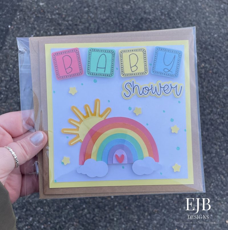 Handmade Baby Shower Card | New Baby | Rainbows | Patterned