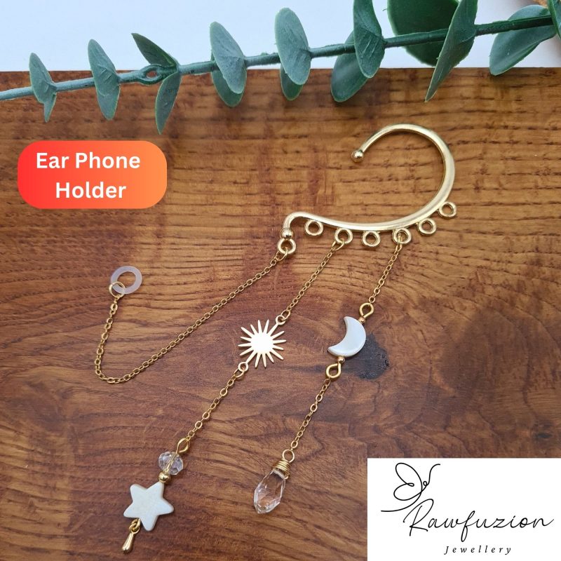 Ear Wrap Cuff, Gold No Piercing, Anti Loss Ear Phone Ear Bud, Crystal Jewellery Gold, Over Ear Cuff