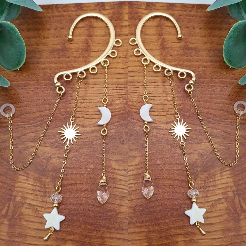 Ear Wrap Cuff, Gold No Piercing, Anti Loss Ear Phone Ear Bud, Crystal Jewellery Gold, Over Ear Cuff