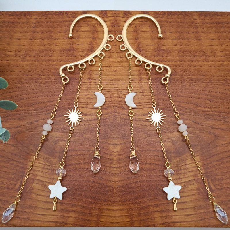 Ear Wrap Cuff, Gold No Piercing, Anti Loss Ear Phone Ear Bud, Crystal Jewellery Gold, Over Ear Cuff