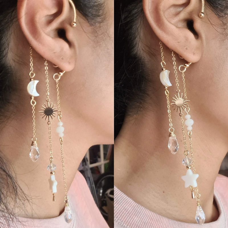 Ear Wrap Cuff, Gold No Piercing, Anti Loss Ear Phone Ear Bud, Crystal Jewellery Gold, Over Ear Cuff
