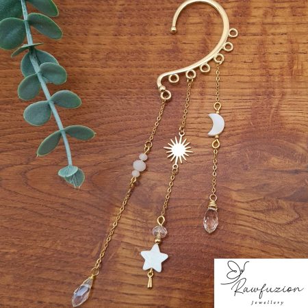 Ear Wrap Cuff, Gold No Piercing, Anti Loss Ear Phone Ear Bud, Crystal Jewellery Gold, Over Ear Cuff