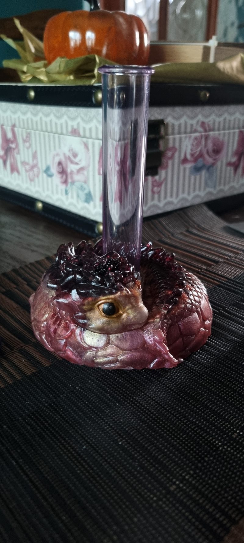 Resin curled up dragon 'Orion' in multiple colours and compositions, mini vase/candle holder