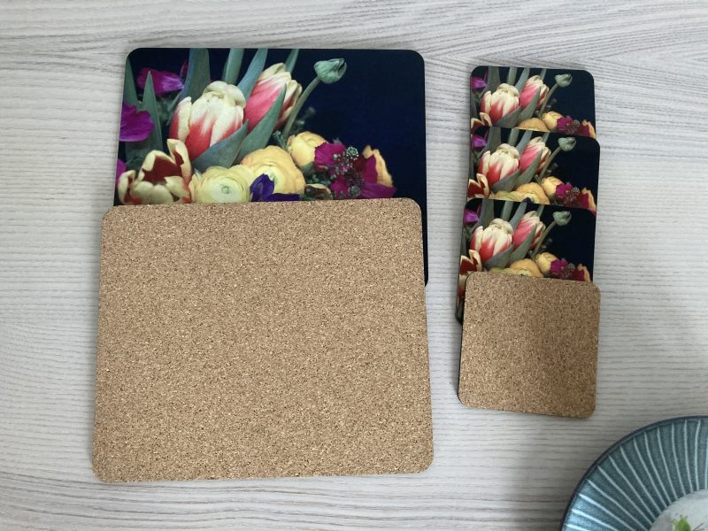 Floral Wooden Photo Coasters And Placemats Gift Set | 4 Coasters And 2 Placemats