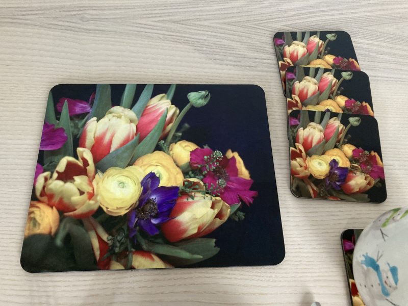 Floral Wooden Photo Coasters And Placemats Gift Set | 4 Coasters And 2 Placemats