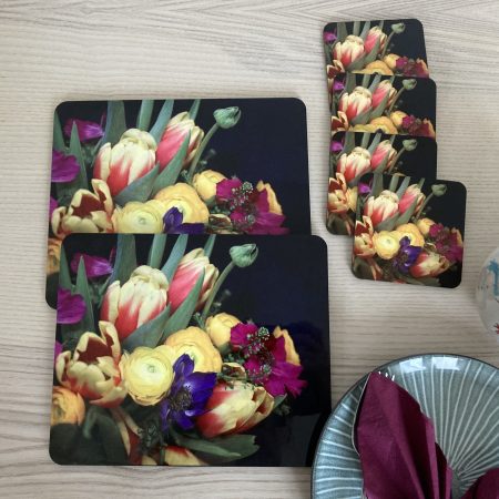 Floral Wooden Photo Coasters And Placemats Gift Set | 4 Coasters And 2 Placemats