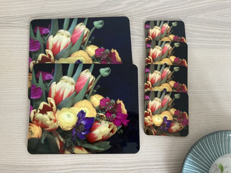 Floral Wooden Photo Coasters And Placemats Gift Set | 4 Coasters And 2 Placemats