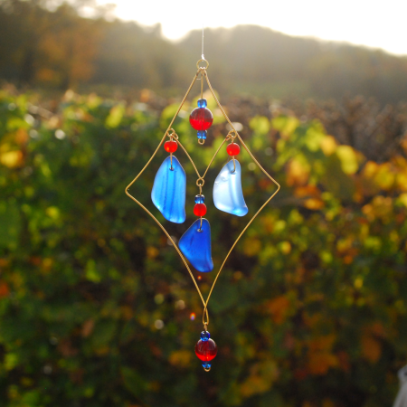 Blue beach glass sun catcher