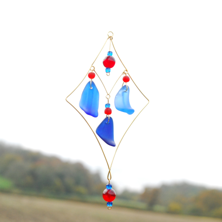 Blue beach glass sun catcher