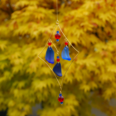Blue beach glass sun catcher