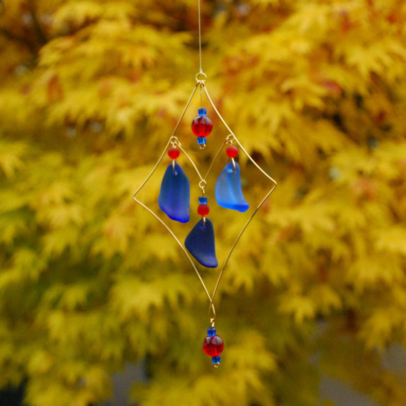 Blue beach glass sun catcher