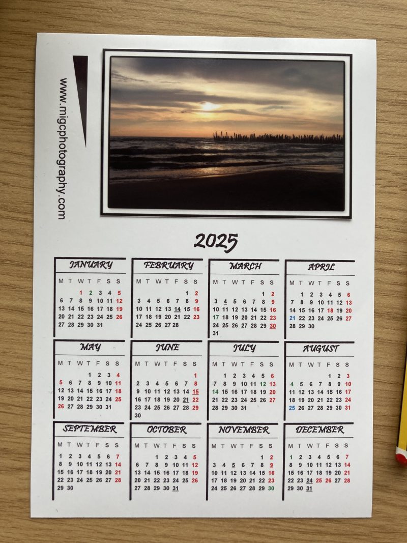 Fridge Calendar Magnet With Seascape Sunset Photography Design | A6 & A5 Sizes Available