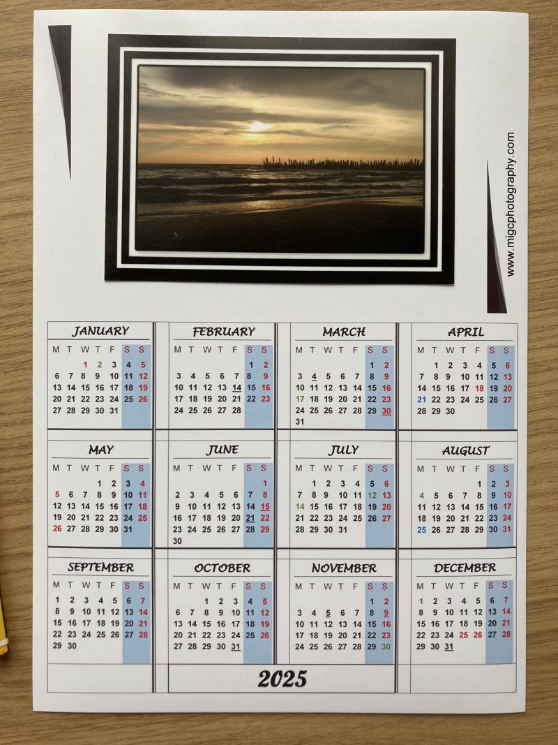 Fridge Calendar Magnet With Seascape Sunset Photography Design | A6 & A5 Sizes Available