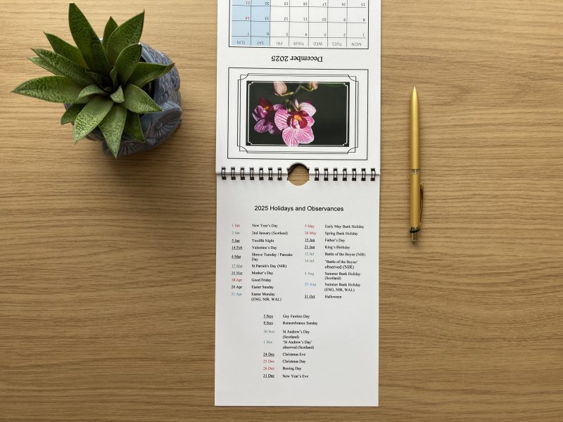 Floral Wall Calendar With Personalised Dates A5 Size Handmade