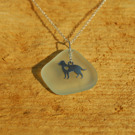 Beach glass pendant with dog charm