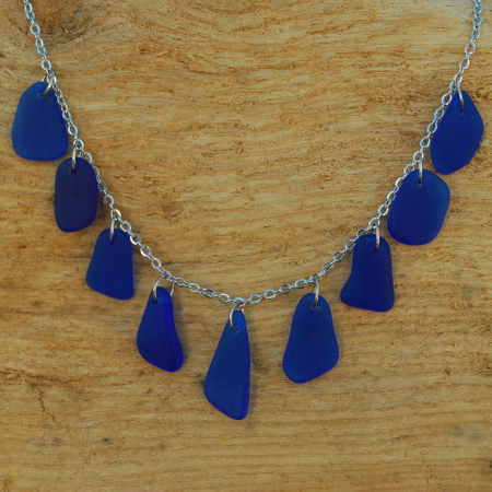 Blue beach glass necklace