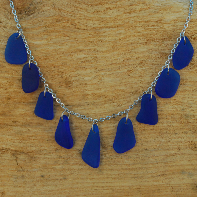Blue beach glass necklace