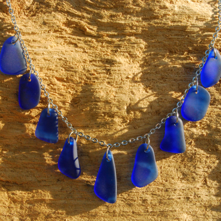 Blue beach glass necklace