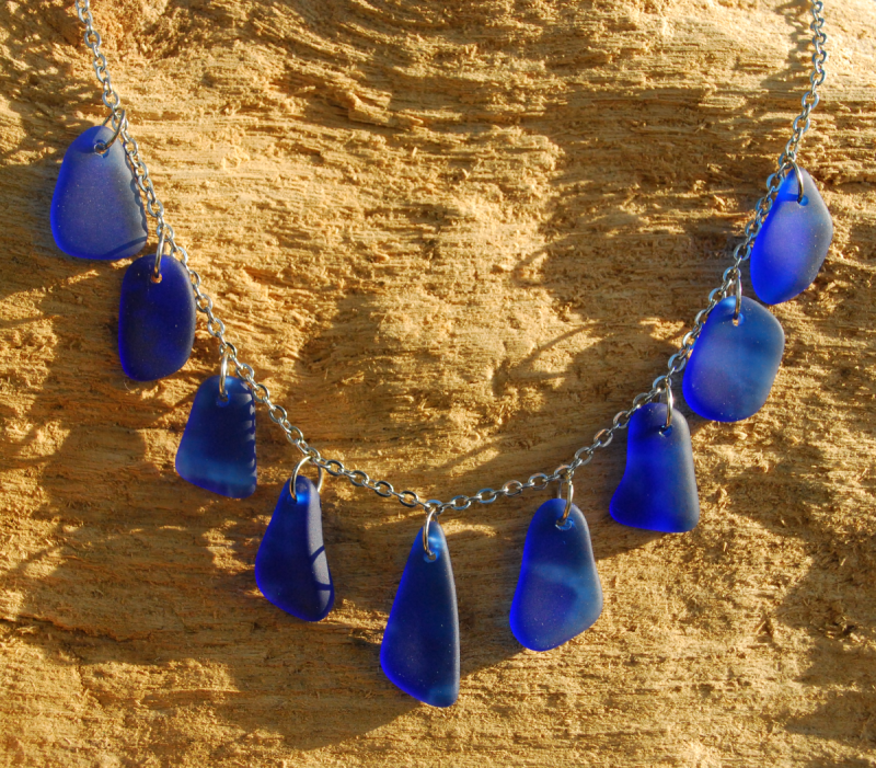 Blue beach glass necklace