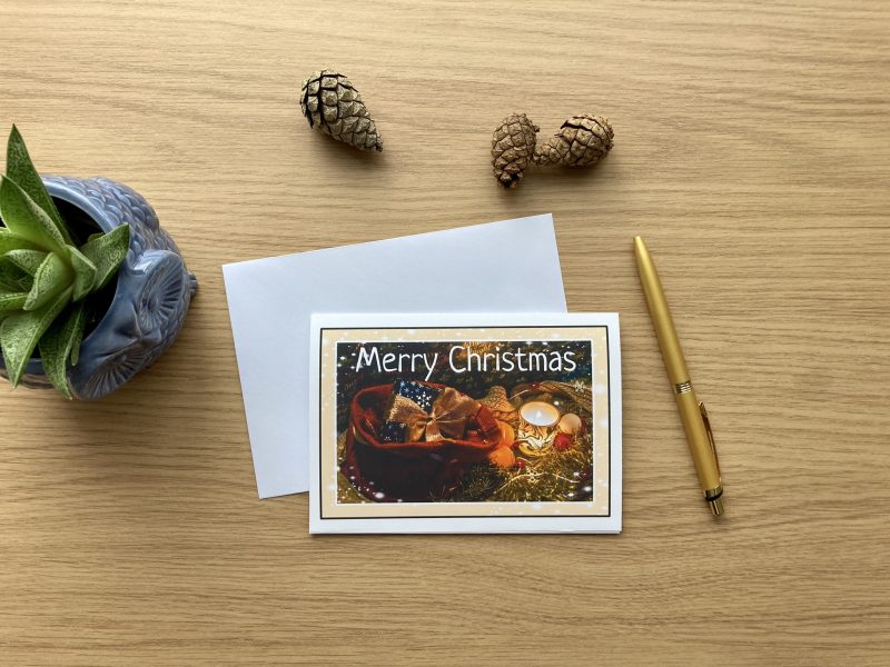 Merry Christmas Card With Candles And Gifts Design | A6 & A5 Sizes Available