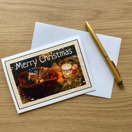 Merry Christmas Card With Candles And Gifts Design | A6 & A5 Sizes Available