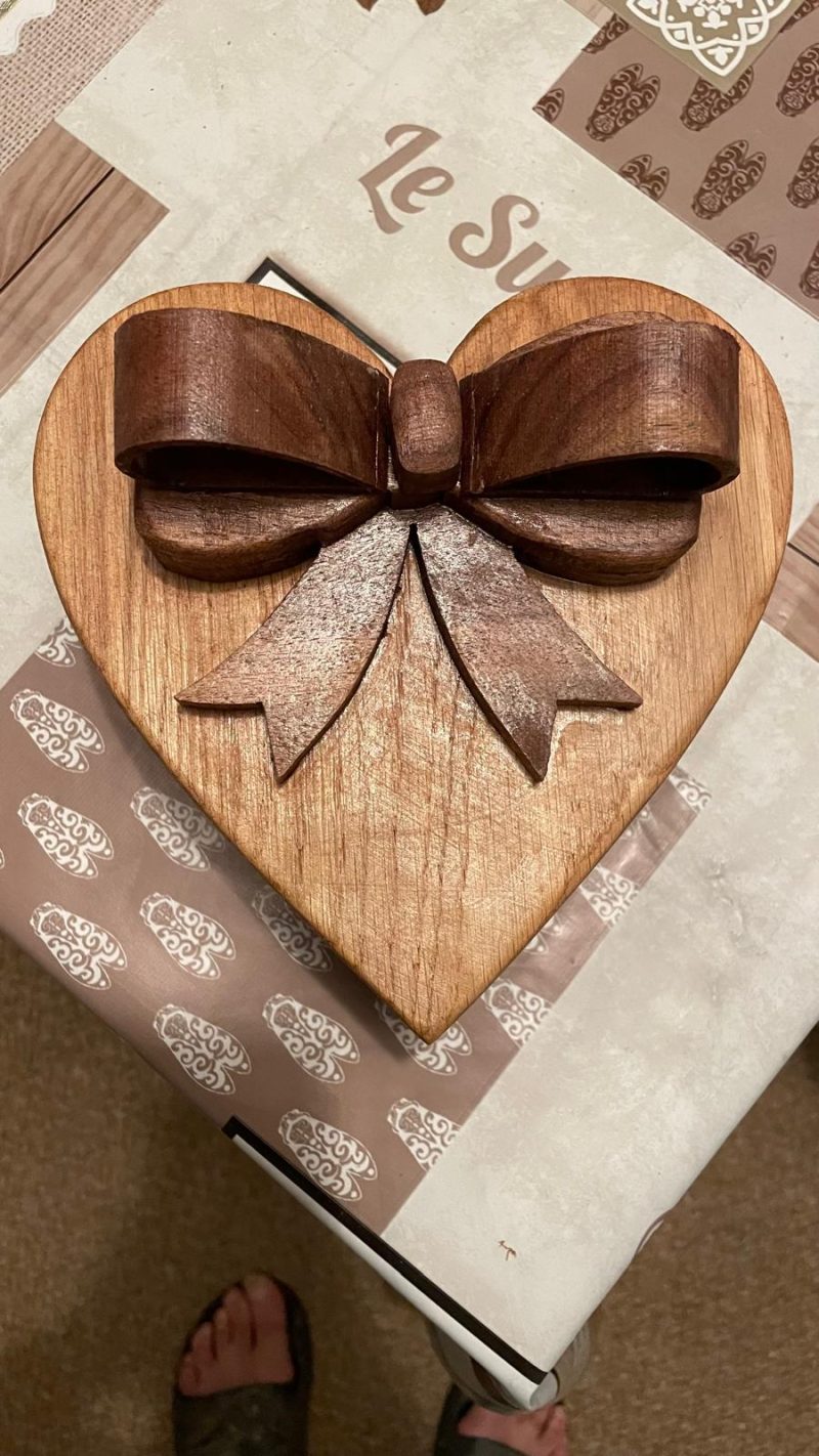 Handcrafted Wooden Heart-Shaped Box with Bow – Perfect for Jewelry or Special Gifts