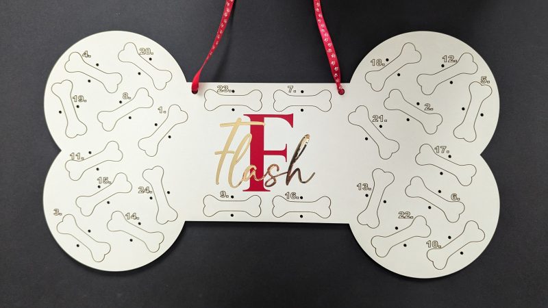 NEW for 2024 Personalised Initial Red & Gold Christmas Dog Bone Advent Calendar
