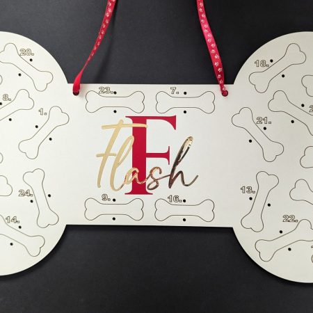 NEW for 2024 Personalised Initial Red & Gold Christmas Dog Bone Advent Calendar