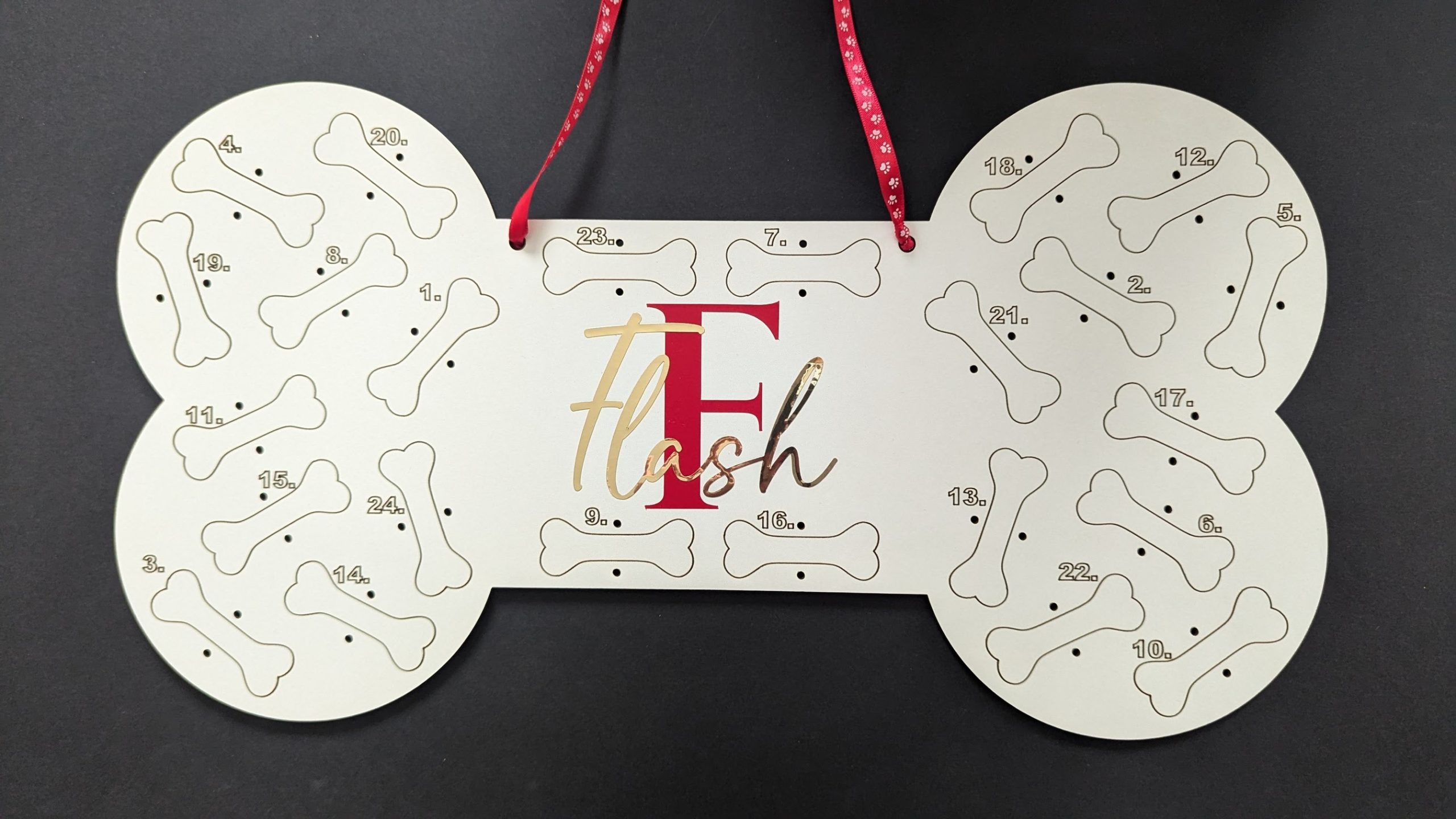 NEW for 2024 Personalised Initial Red & Gold Christmas Dog Bone Advent Calendar