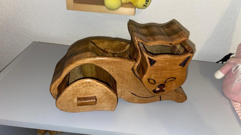 Felix the Guardian: Handcrafted Wooden Box with Customizable Velvet Drawers