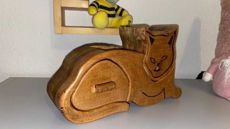 Felix the Guardian: Handcrafted Wooden Box with Customizable Velvet Drawers