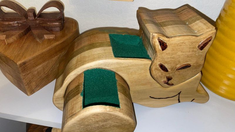 Felix the Guardian: Handcrafted Wooden Box with Customizable Velvet Drawers