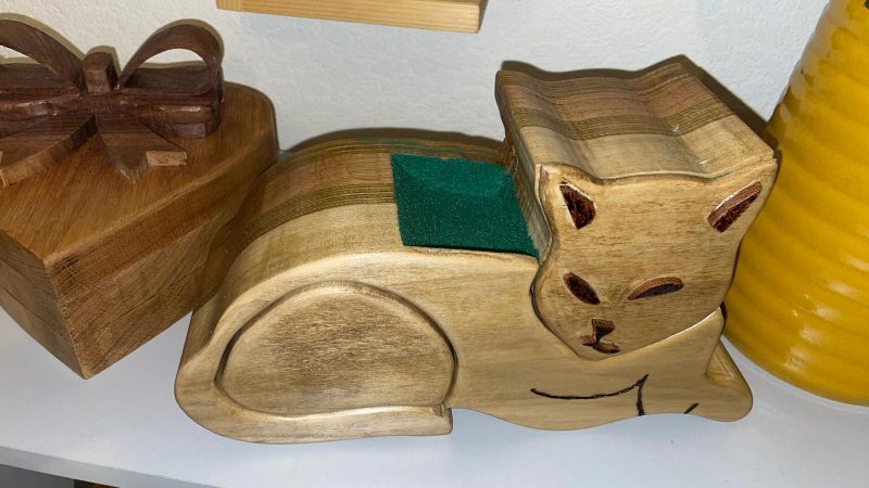 Felix the Guardian: Handcrafted Wooden Box with Customizable Velvet Drawers