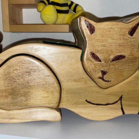 Felix the Guardian: Handcrafted Wooden Box with Customizable Velvet Drawers