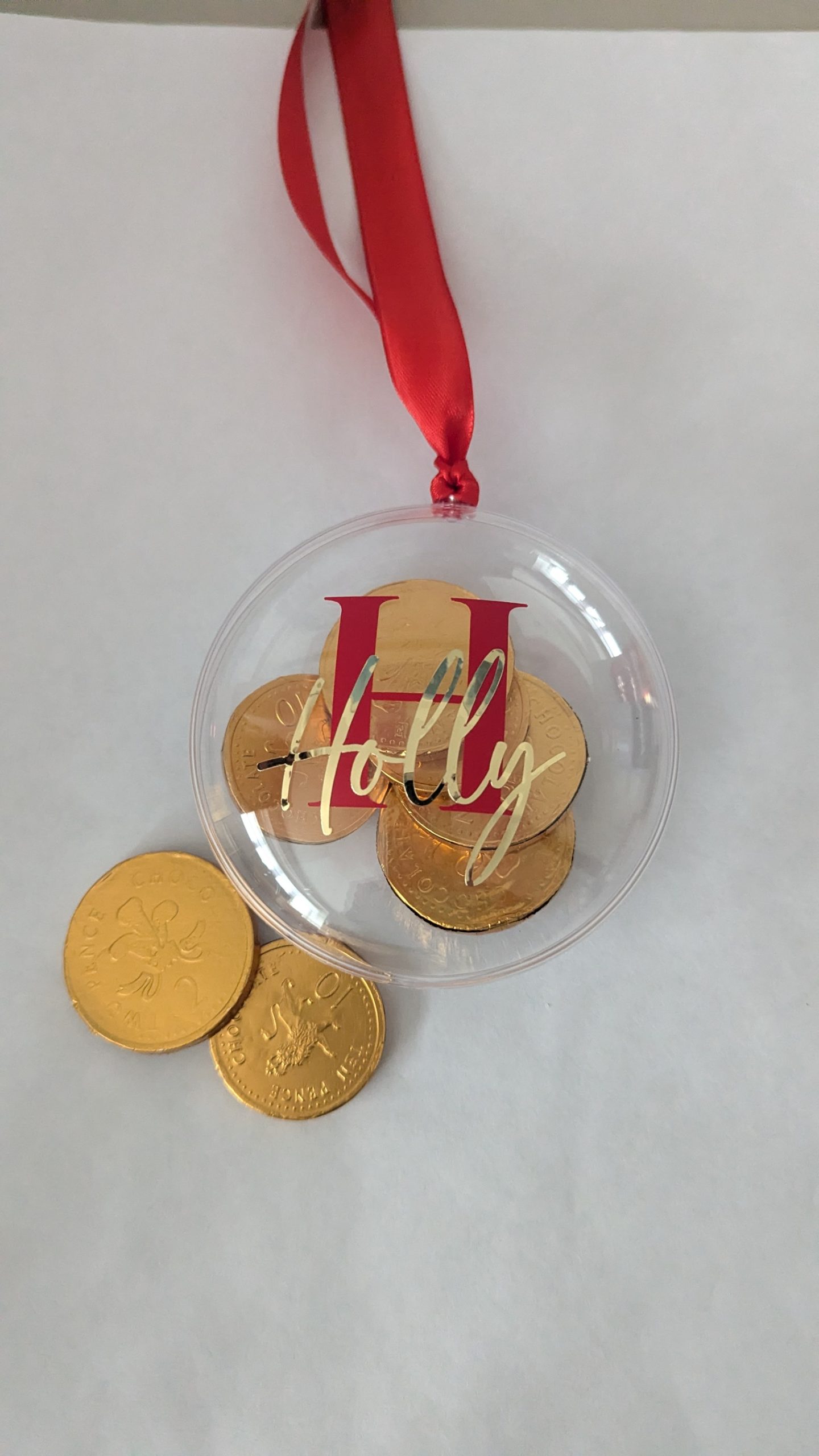 Personalised fillable flat bauble Christmas decoration