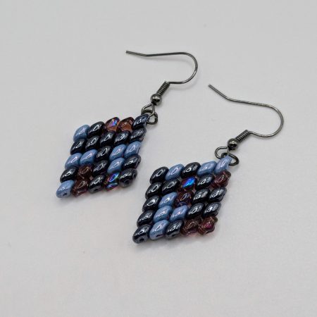 Handwoven Beaded Diamond-Shaped Dangle Earrings - Blue Mix